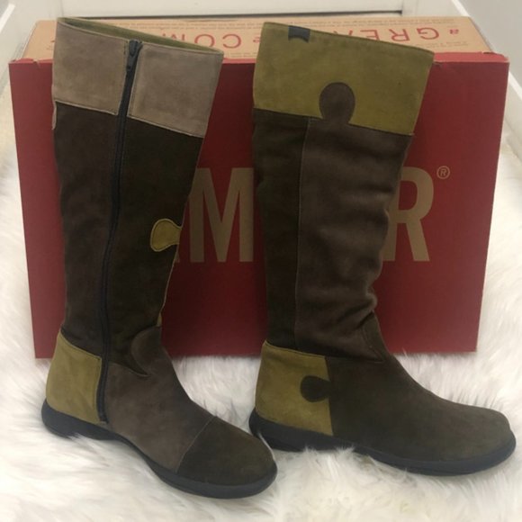 ✨HOST PICK✨ Camper Twins Puzzle Kaki Suede Tall Boots - Size 6 - Picture 5 of 12
